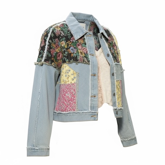 POL BOHO Patchwork Denim Women Size Small Jacket With Stitching Detail NEW - Picture 8 of 16